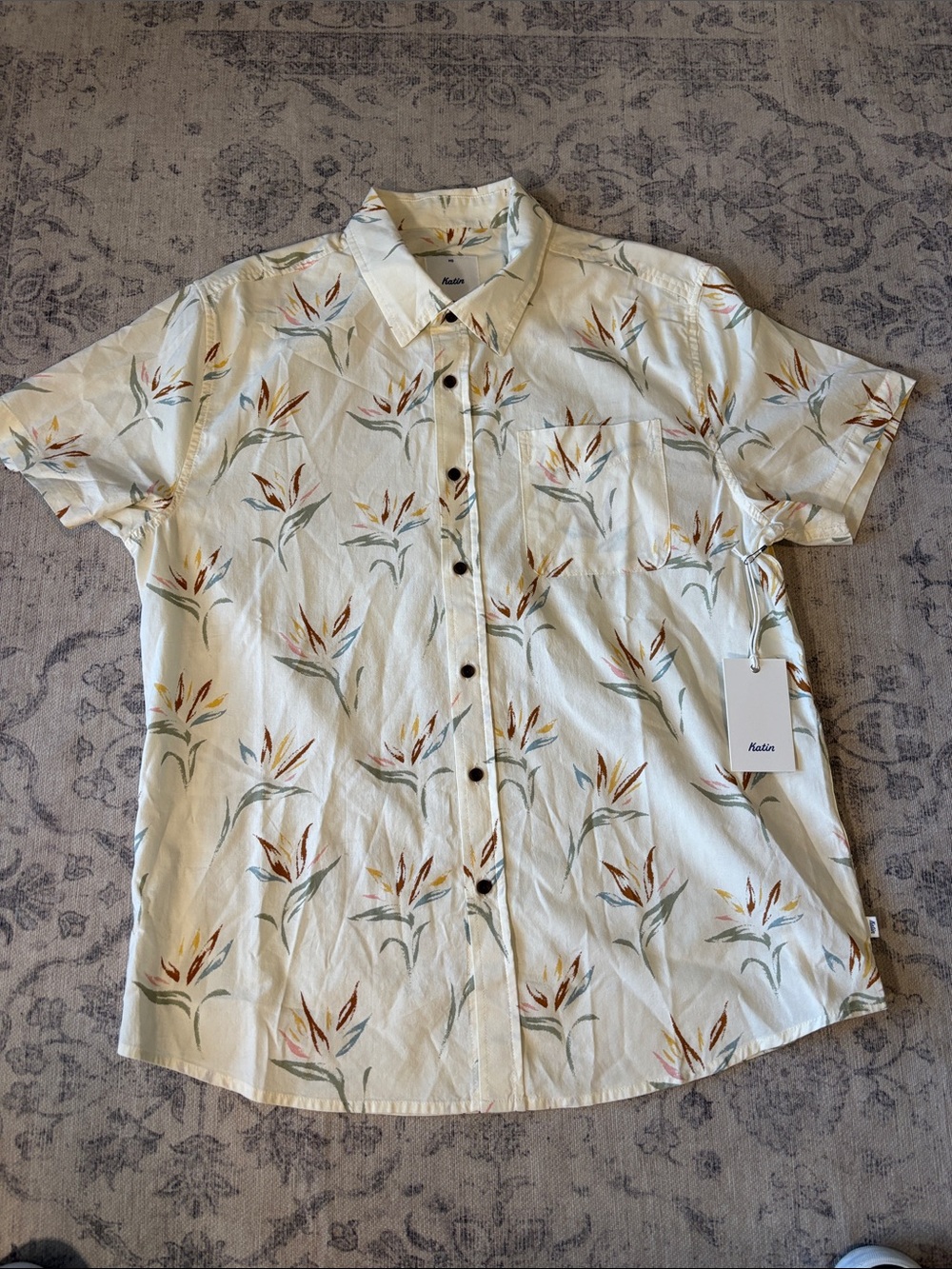 New Katin Men’s Lilo Multi Button Down Shirt - medium - cream